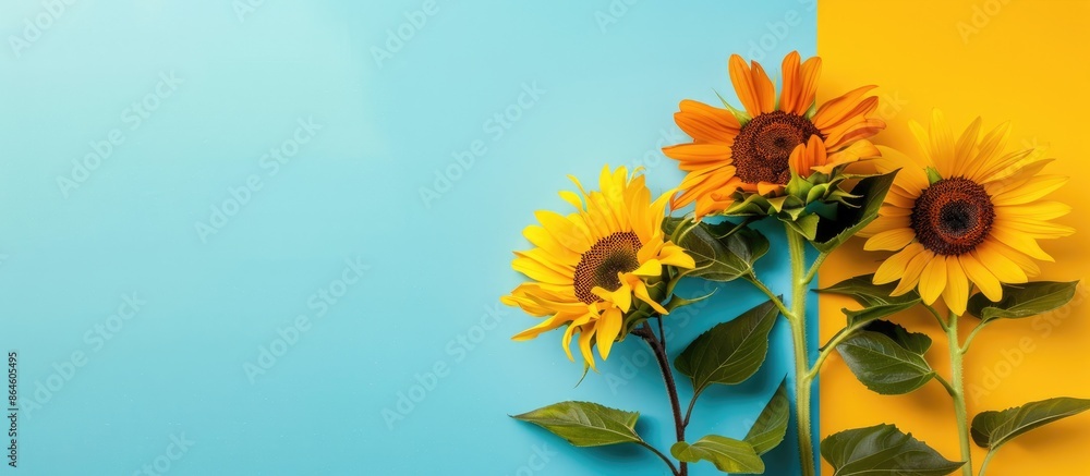 Aufkleber sunflowers creating a vibrant display on a colored background with copy space image available.