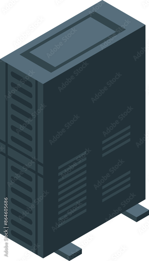 Poster crypto equipment mining rig standing and generating cryptocurrency using blockchain technology