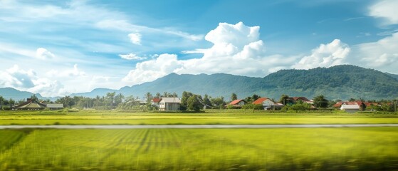 Fototapeta premium Landscape Photography Reference. Real Photo of Rural Area. Green and Blue Fresh Color of Picture