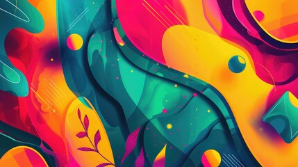 Abstract background with a mix of organic and geometric forms in vibrant colors