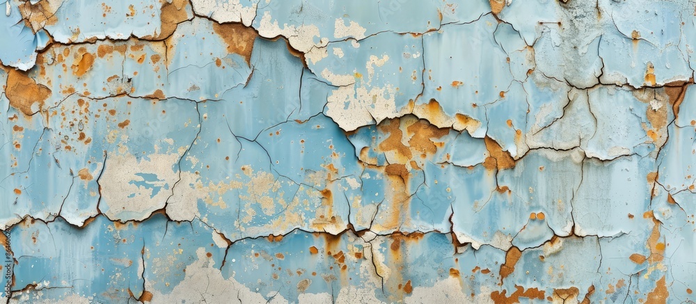 Poster old paint with rust and defects on a wall provides a textured background for images with copy space.