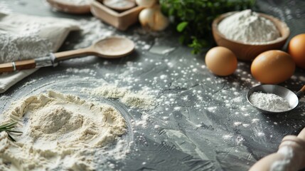 Baking Ingredients on Floured Surface