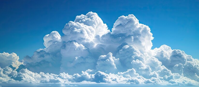 Puffy cumulus cloud with flat base in sunny blue sky, providing a serene horizon nature backdrop with available free copy space image.