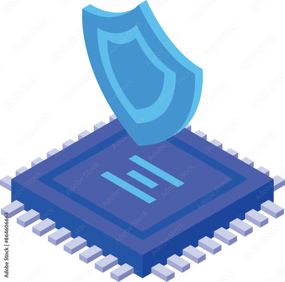Aufkleber blue shield hovering over microchip, symbolizing cybersecurity and data protection