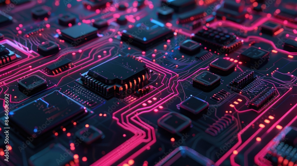 Poster abstract circuitry and digital components forming a tech-themed background