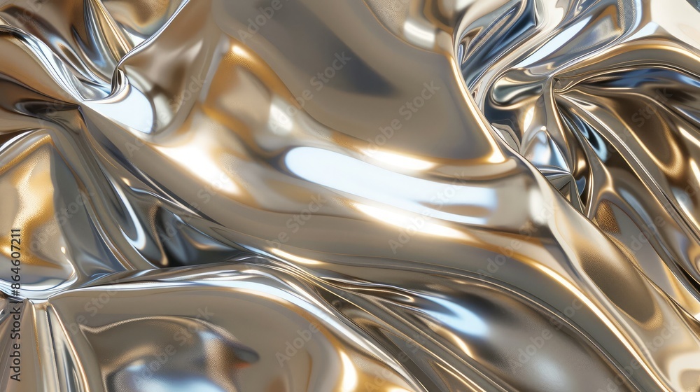 Poster abstract shapes and forms with a metallic sheen and reflective surfaces creating a futuristic look