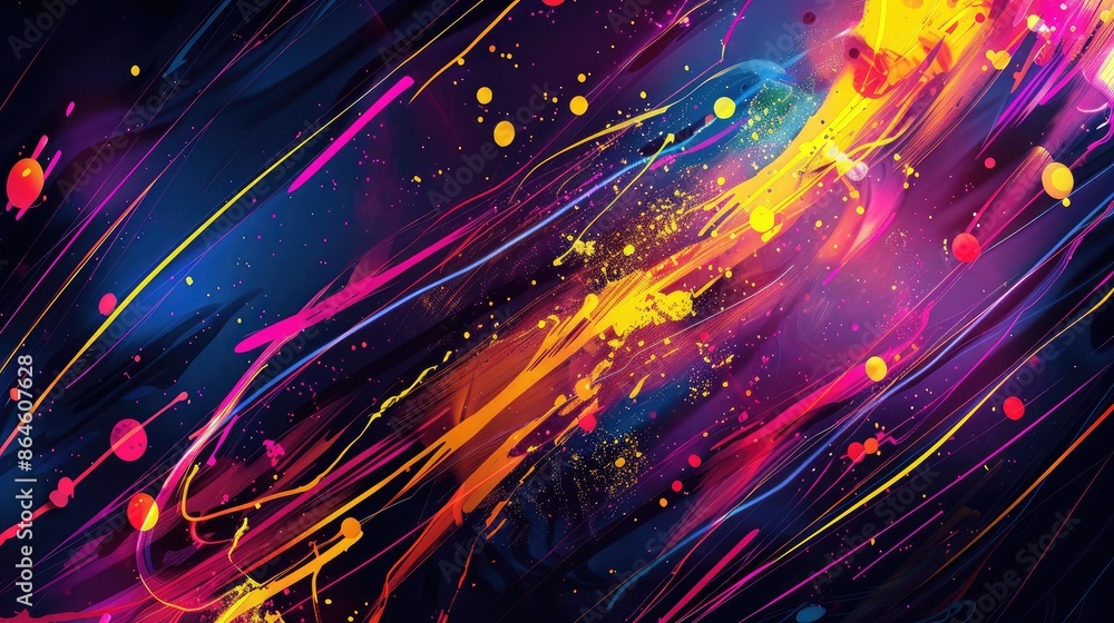 Aufkleber bold and energetic abstract background with splashes of neon colors and dynamic lines