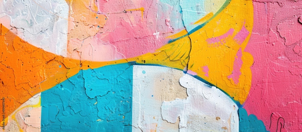Poster Street wall painted with colorful graffiti, creating an urban art backdrop with space for text or images. Copy space image. Place for adding text and design