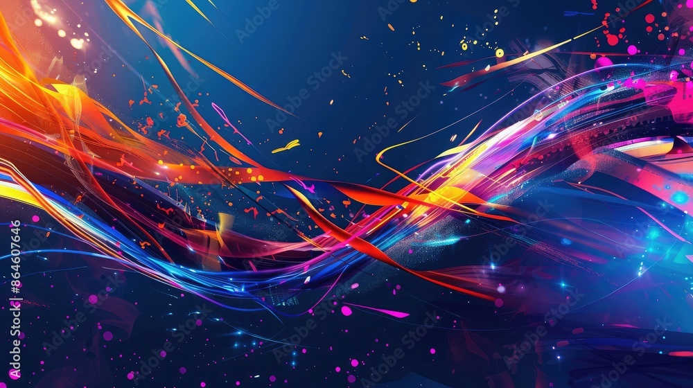 Aufkleber bold and energetic abstract background with splashes of neon colors and dynamic lines