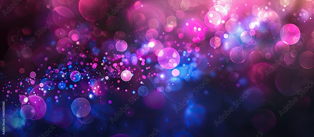 Poster defocused purple and blue colors with bokeh rays and light leaks create a mesmerizing glow on a dark