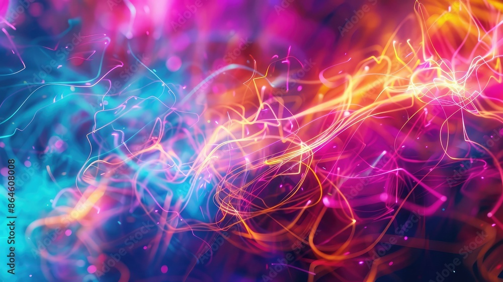 Poster bright neon lines and shapes creating a vibrant, electrifying abstract composition