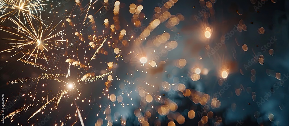 Poster stunning fireworks lighting up the night sky, creating a dazzling display with a copy space image in