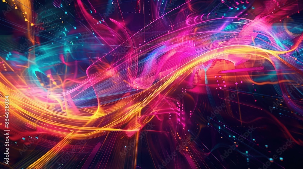 Aufkleber bright neon lines and shapes creating a vibrant, electrifying abstract composition