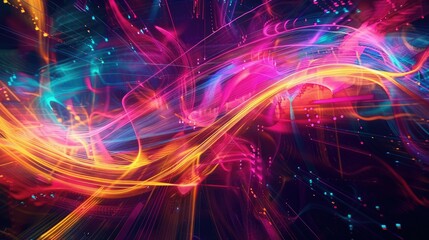 Obraz premium Bright neon lines and shapes creating a vibrant, electrifying abstract composition