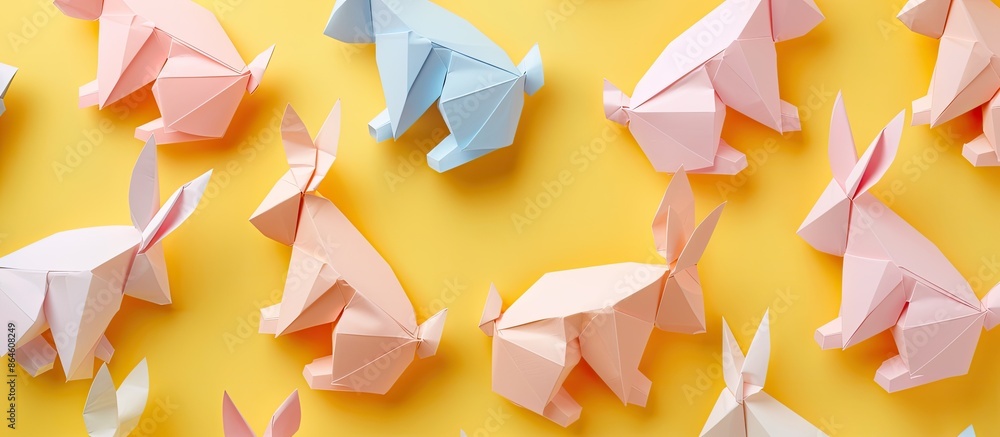 Poster easter-themed paper bunnies create a festive pattern ideal for easter design with copy space image.