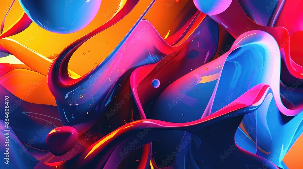 Poster dynamic and bold abstract shapes with a 3d effect and vivid colors