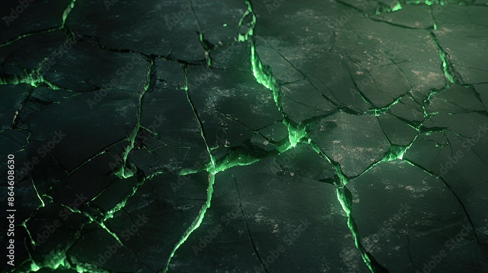 Canvas Prints graphite floor with green lava cracks moving foward in dark mat background - Canvas Prints