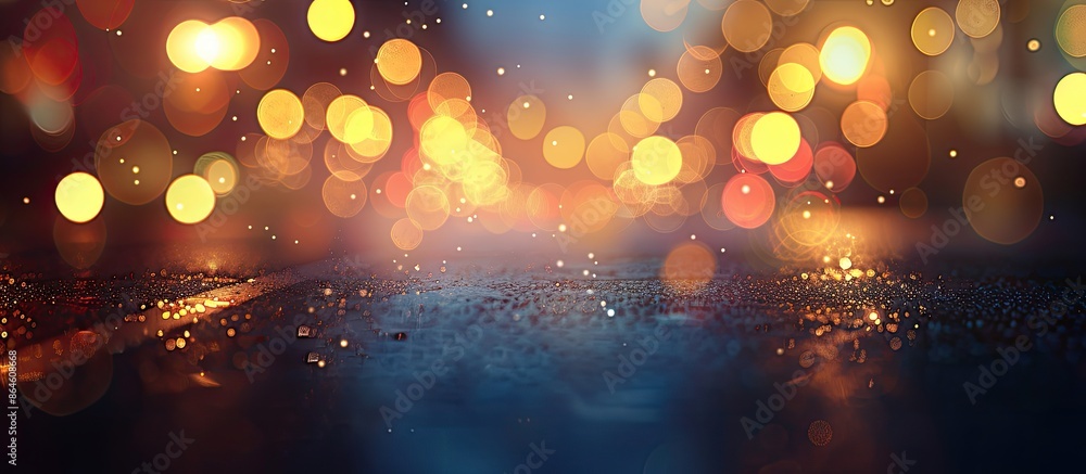 Poster blurry background with road lights and bokeh effect, ideal as a copy space image.