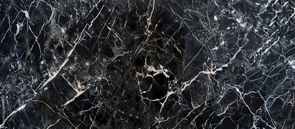 Poster close-up image of natural black marble with elegant white veins, ideal as a background photo with sp