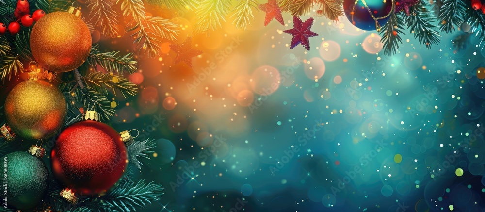 Poster colorful background with a festive frame displaying merry christmas and happy new year, ideal for a 