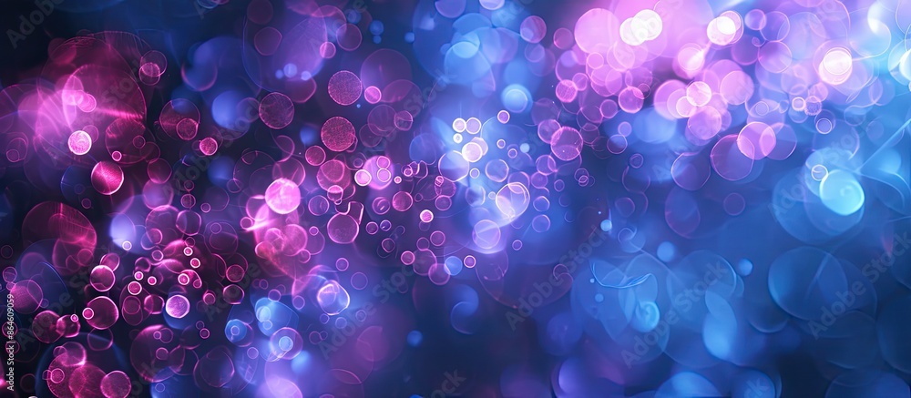 Poster defocused purple and blue colors with bokeh rays and light leaks create a mesmerizing glow on a dark