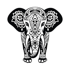 Contrast floral styled silhouette of a cute elephant
