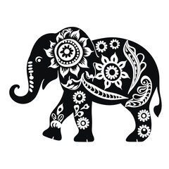 Contrast floral styled silhouette of a cute elephant