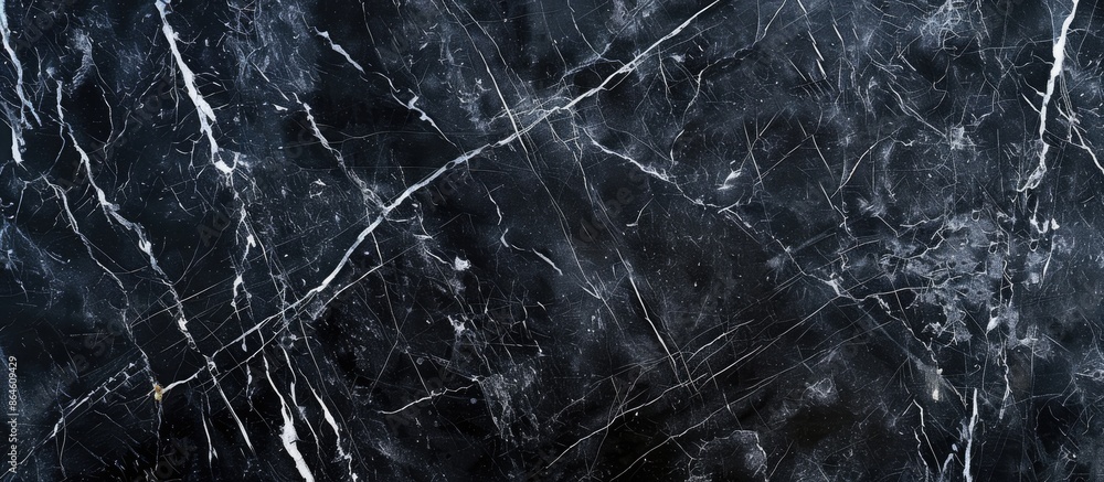 Poster close-up image of natural black marble with elegant white veins, ideal as a background photo with sp