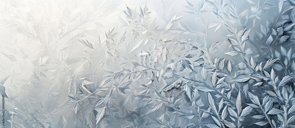 Poster a wintery backdrop with intricate frost patterns on a window, perfect for copy space image.