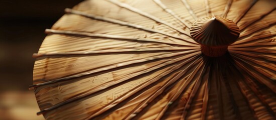 Detailed image of a wooden umbrella piece with copy space image.