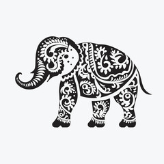 Contrast floral styled silhouette of a cute elephant