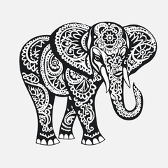 Contrast floral styled silhouette of a cute elephant