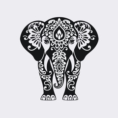 Contrast floral styled silhouette of a cute elephant