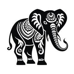 Contrast floral styled silhouette of a cute elephant