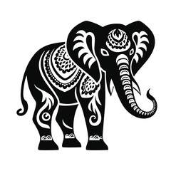 Contrast floral styled silhouette of a cute elephant