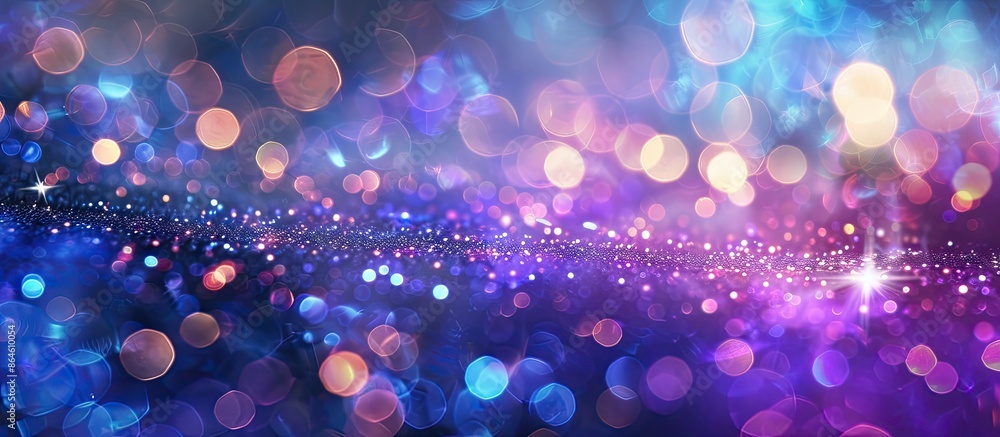 Poster defocused purple and blue colors with bokeh rays and light leaks create a mesmerizing glow on a dark