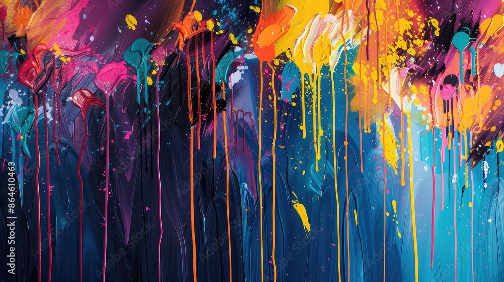 Poster vibrant abstract background with splashes of color and paint drips