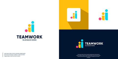 community logo with bar graph shapes, teamwork, social community, logo design illustration.