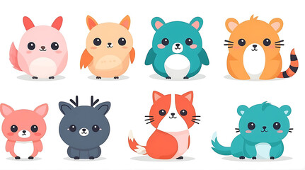 Cute Cartoon Animals Set: A Colorful Collection of Adorable Creatures