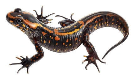 Obraz premium 1. Produce a highly detailed and anatomically accurate full-body illustration of a salamander, highlighting its unique features and natural coloring, isolated on a transparent background for a
