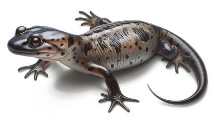 Naklejka premium 1. Produce a highly detailed and anatomically accurate full-body illustration of a salamander, highlighting its unique features and natural coloring, isolated on a transparent background for a