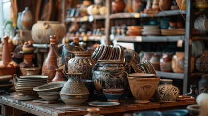 Fototapeta premium Ceramic Pots and Vases in Pottery Shop
