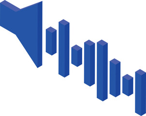 Fototapeta premium Isometric view of a blue sound wave following a blue loudspeaker