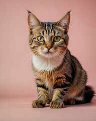 Portrait of a Tabby Cat with a Pink Background