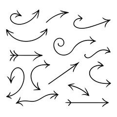 Vector hand drawn arrows collection set simple flat arrows isolated on white background arrow mark icons (21)