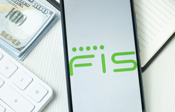 New York, USA - 21 June 2024: Fidelity National Information Services Logo on Phone Screen, FIS Company Icon