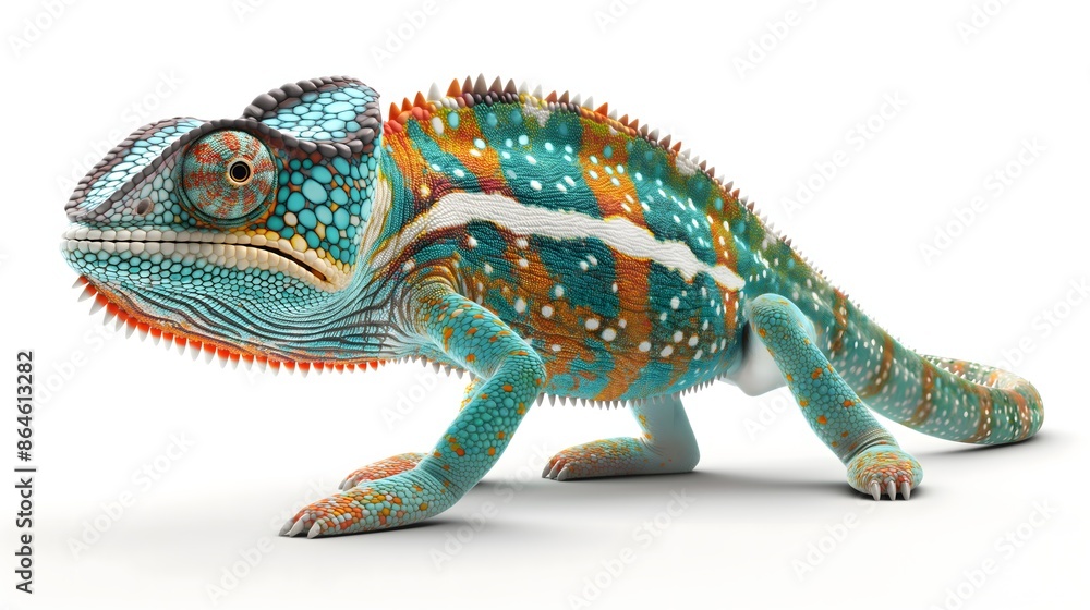 Poster 2. generate a high-resolution image of a chameleon in a dynamic pose, capturing its unique features 