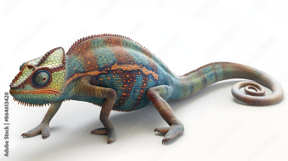 Poster 2. generate a high-resolution image of a chameleon in a dynamic pose, capturing its unique features 