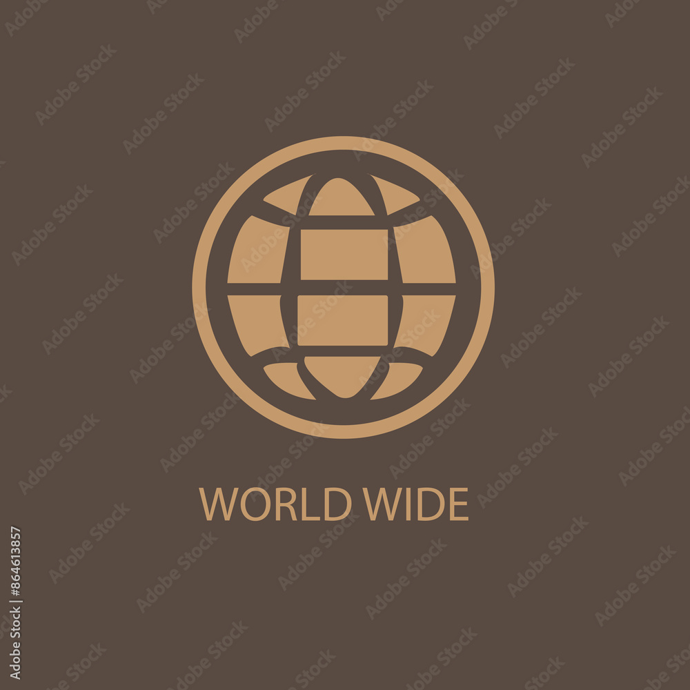 Poster web globe icon outline silhouette isolated on brown background