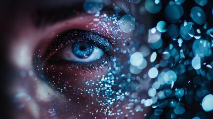 Close-up of Blue Eye with Sparkling Glitter